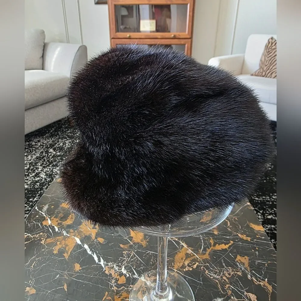 Real Fur Baseball Cap Hat Dark Brown 21' Circumference